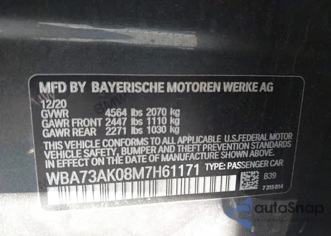 2021 BMW 228I Gran Coupe xDrive z USA, uszkodzony, nr VIN WBA73AK08M7H61171